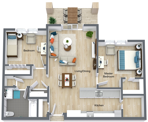 Floor plan for 2 beds, 1 bath, 1041 sqft